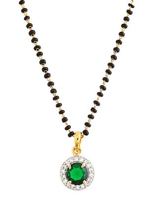 Gold plated black beaded green ad stone mangalsutra with earrings 5