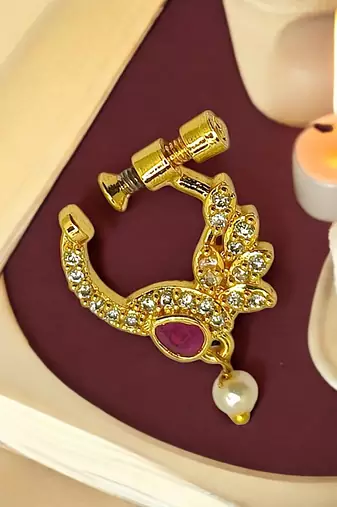 Gold-plated cz-studded screw stud nose ring