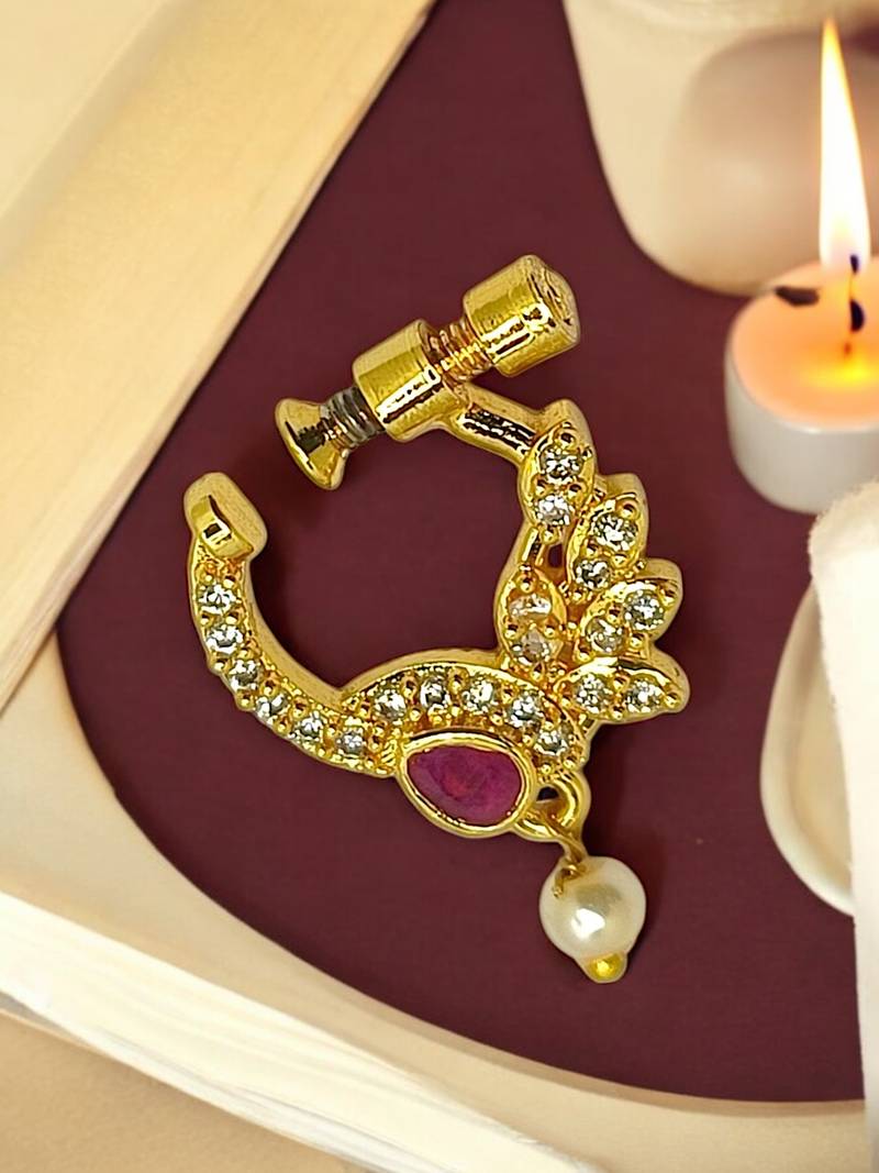 Gold-plated cz-studded screw stud nose ring
