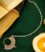 Gold-plated rajwadi clip on nose ring with chain nathiya