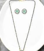 Gold plated black beaded sea green ad stone mangalsutra with earrings