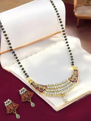 Gold-plated zirconia studded mangalsutra set | mangalsutra with chain and earrings 1