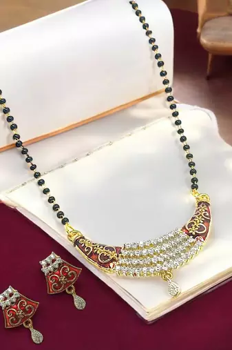 Gold-plated zirconia studded mangalsutra set | mangalsutra with chain and earrings