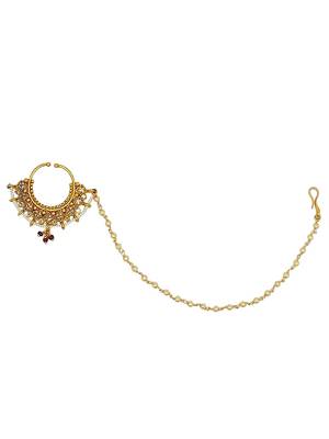 Gold-plated rajwadi clip on nose ring with chain nathiya 2