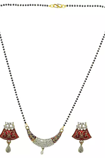 Gold-plated zirconia studded mangalsutra set | mangalsutra with chain and earrings