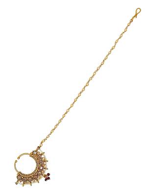 Gold-plated rajwadi clip on nose ring with chain nathiya 4