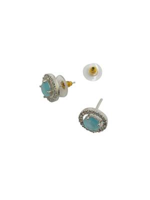 Gold plated black beaded sea green ad stone mangalsutra with earrings 4