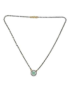 Gold plated black beaded sea green ad stone mangalsutra with earrings 5
