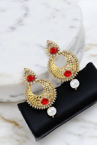 Gold plated cubic zircon & pearls studded earrings