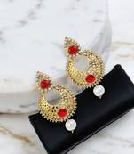 Gold plated cubic zircon & pearls studded earrings