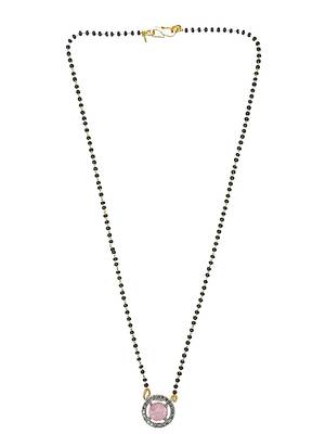 Gold plated black beaded pink ad stone mangalsutra with earrings 3