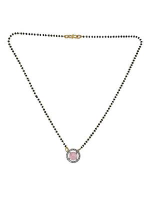 Gold plated black beaded pink ad stone mangalsutra with earrings 5