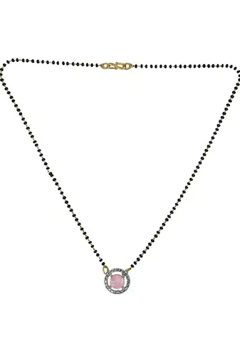 Gold plated black beaded pink ad stone mangalsutra with earrings