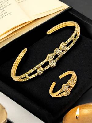 Gold plated cubic zircon studded stylish cuff bracelet 1