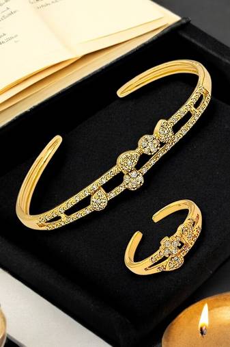 Gold plated cubic zircon studded stylish cuff bracelet