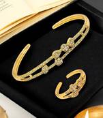 Gold plated cubic zircon studded stylish cuff bracelet