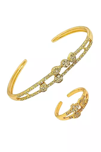 Gold plated cubic zircon studded stylish cuff bracelet