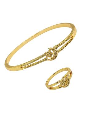 Gold plated cubic zircon studded star & moon design bracelet with ring 2