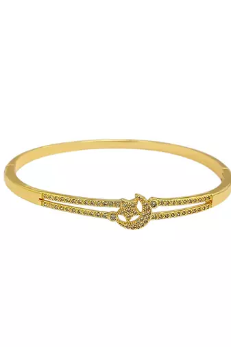 Gold plated cubic zircon studded star & moon design bracelet with ring