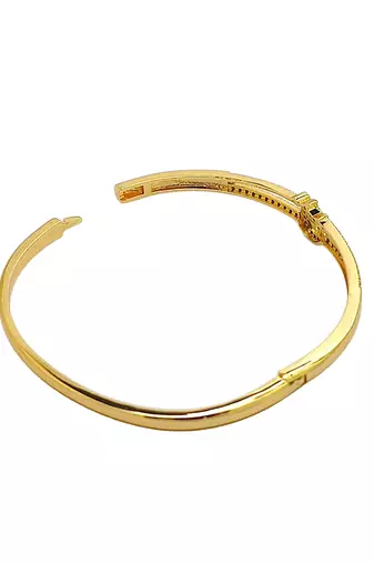 Gold plated cubic zircon studded star & moon design bracelet with ring