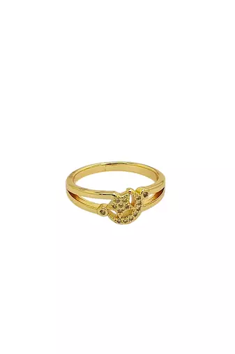 Gold plated cubic zircon studded star & moon design bracelet with ring