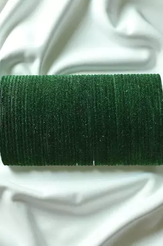 Metal 36pc glossy dark green velvet bangle set