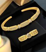 Gold plated zirconia studded cuff bracelet with ring
