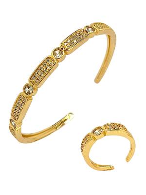 Gold plated zirconia studded cuff bracelet with ring 2