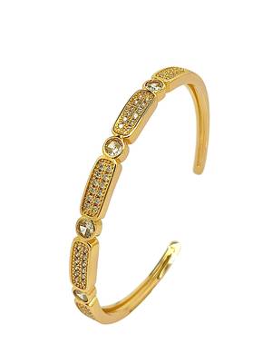 Gold plated zirconia studded cuff bracelet with ring 3