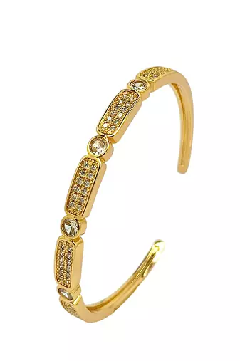 Gold plated zirconia studded cuff bracelet with ring