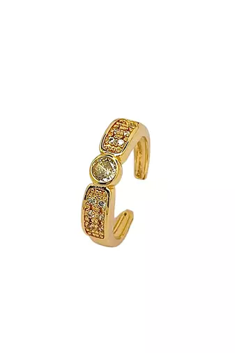 Gold plated zirconia studded cuff bracelet with ring