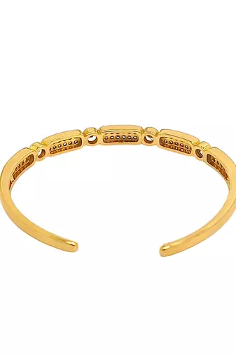 Gold plated zirconia studded cuff bracelet with ring