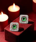 Silver plated green american diamond studded drop earrings