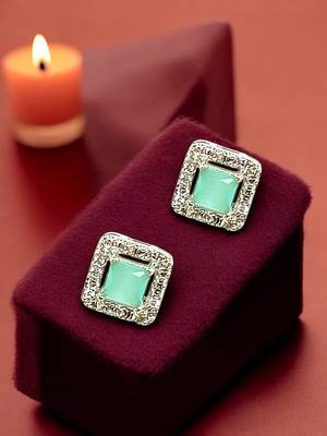 Silver plated american diamond studded drop earrings 1