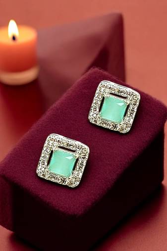 Silver plated american diamond studded drop earrings