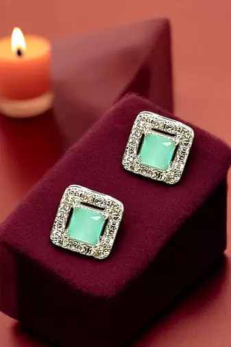 Silver plated american diamond studded drop earrings