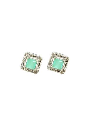 Silver plated american diamond studded drop earrings 2