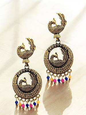 Gold oxidised peacock design chandbali earrings 1