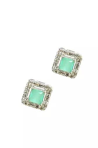 Silver plated american diamond studded drop earrings