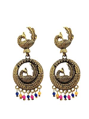 Gold oxidised peacock design chandbali earrings 2