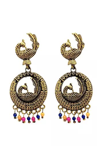 Gold oxidised peacock design chandbali earrings
