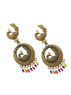 Gold oxidised peacock design chandbali earrings 3