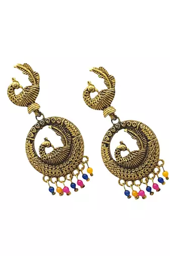 Gold oxidised peacock design chandbali earrings