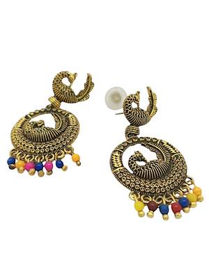 Gold oxidised peacock design chandbali earrings 4