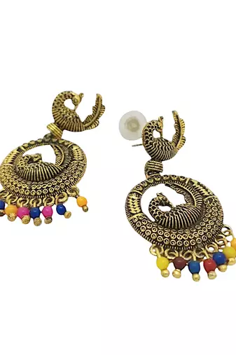 Gold oxidised peacock design chandbali earrings