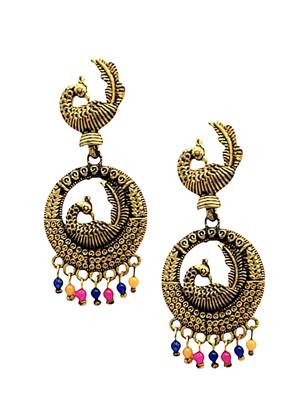 Gold oxidised peacock design chandbali earrings 5