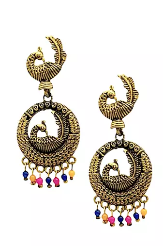 Gold oxidised peacock design chandbali earrings
