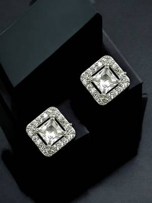 Silver plated american diamond studded drop earrings 1