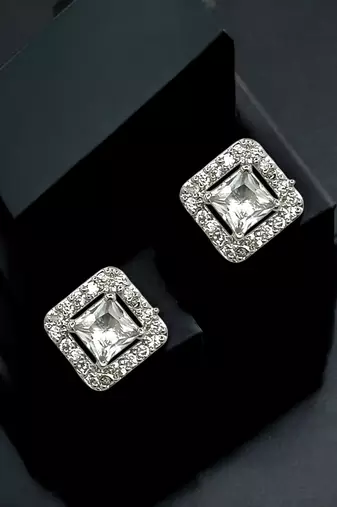Silver plated american diamond studded drop earrings