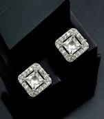 Silver plated american diamond studded drop earrings